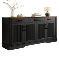 SIDEBOARD 3D Streifen MDF 3 Schubladen 4 Türen Modern Weiß - Schwarz, Holzwerkstoff (160/75/40cm) - FLIEKS