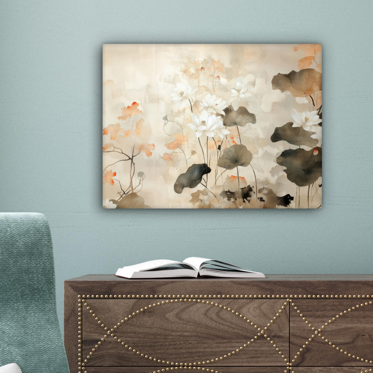 LEINWANDBILD Blumen - Japandi - Wabi sabi 40x30 cm - Sandfarben, Textil (40/30cm) - MuchoWow