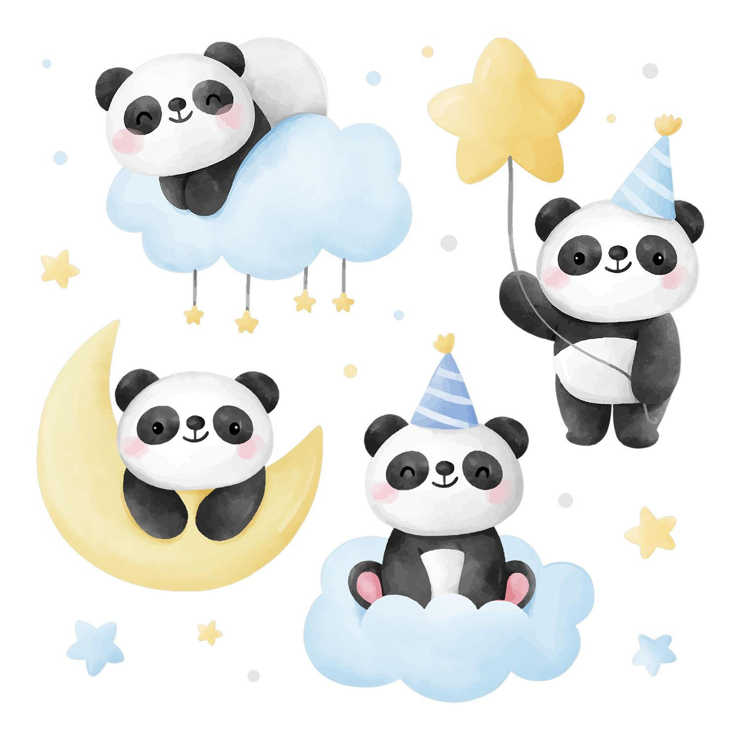 WANDAUFKLEBER 130x183cm - Pandabären - Multicolor, Kunststoff (130/183/0.1cm) - Wallfluent