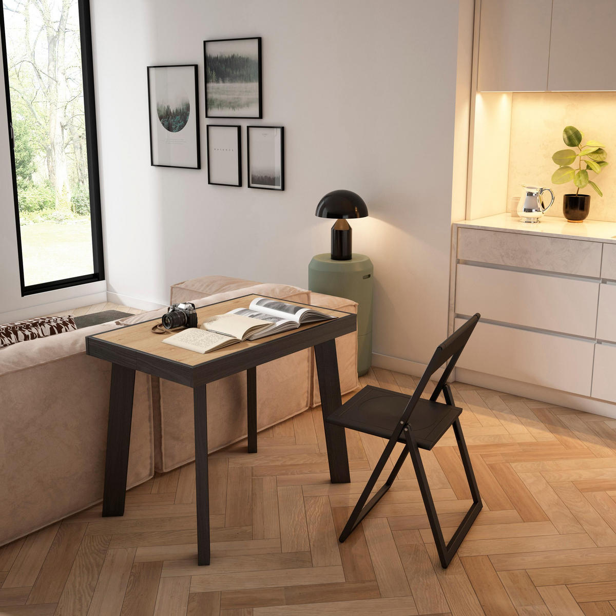 KONSOLENTISCH ausziehbar 58 bis 302cm, für 14 Gäste, eiche, schwarz, 90/58/73cm - Multicolor/Schwarz, Holzwerkstoff (90/302/73cm) - Skraut Home