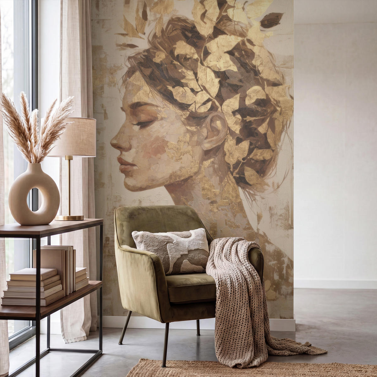 TAPETE - Frau - Gold - Abstrakt - Textur - 140x220 cm - Goldfarben, Papier (140/220cm) - OnlyWow