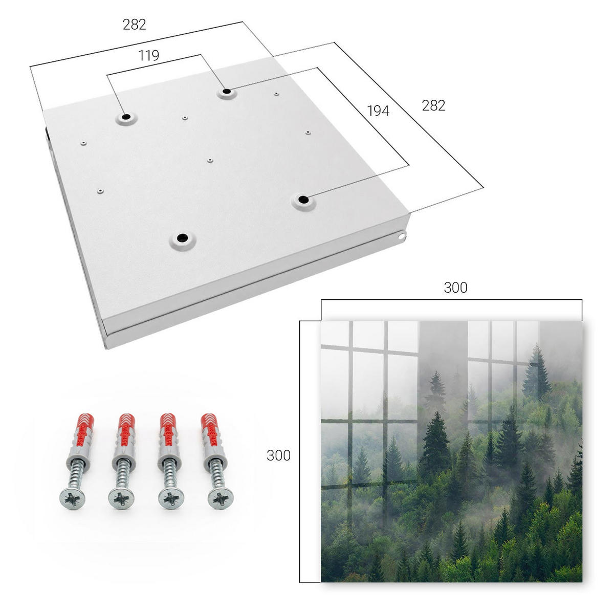 SCHLÜSSELBOX Weiß 30x30 cm – Türöffnung nach rechts - Nebelwald - Grün, Metall (30/30/5cm) - TULUP