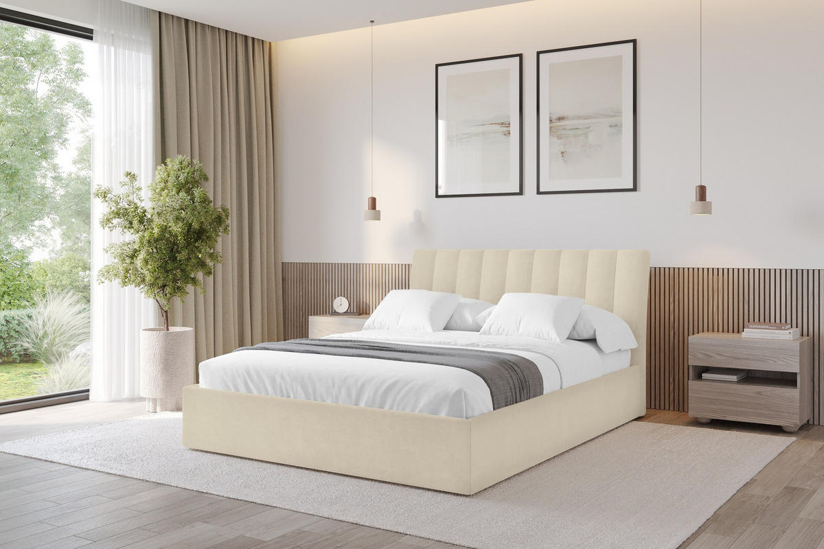 POLSTERBETT mit Bettkasten und Lattenrost, Boxbett ohne Matratze - ILAN 180x200 Beige - Beige, Holzwerkstoff/Textil (180/200cm) - ALTDECOR