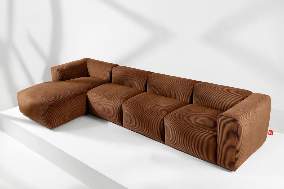 ECKMODULSOFA-LINKS BUFFO 6-Sitzer mit extrem weicher Sitzfläche, Kordstoff, ore - Orange, Textil (377/180cm) - KONSIMO®