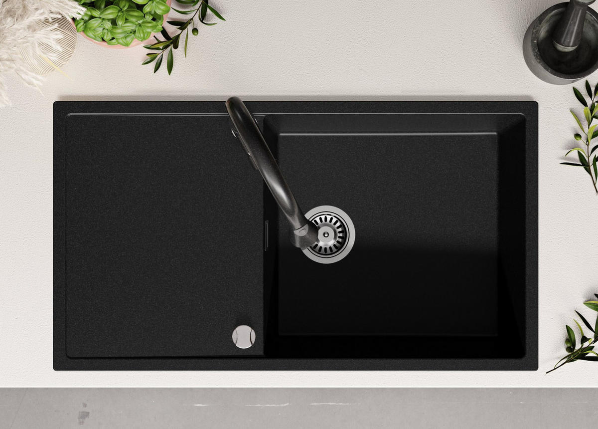 SPÜLBECKEN Ibiza, 2-er set Anthrazit 90/50 cm 1 Becken + Ablauf-Set ab 60er Unterschrank - Chromfarben/Anthrazit, Kunststoff (90/19/50cm) - Primagran