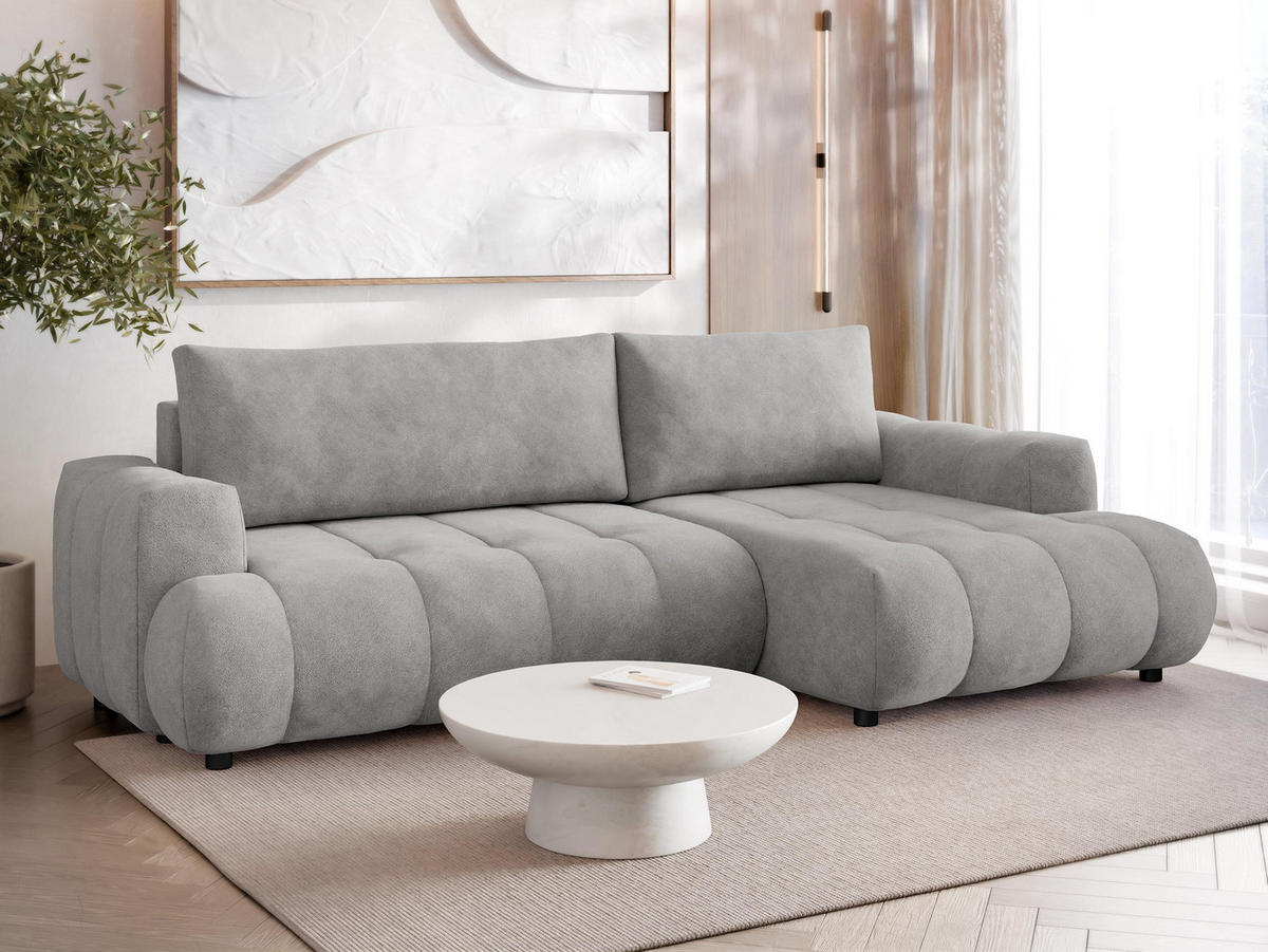 ECKSOFA Haiti, Seite: Rechts 2R+LC - Hellgrau/Schwarz, Holz/Textil (276/156cm) - MIRJAN24
