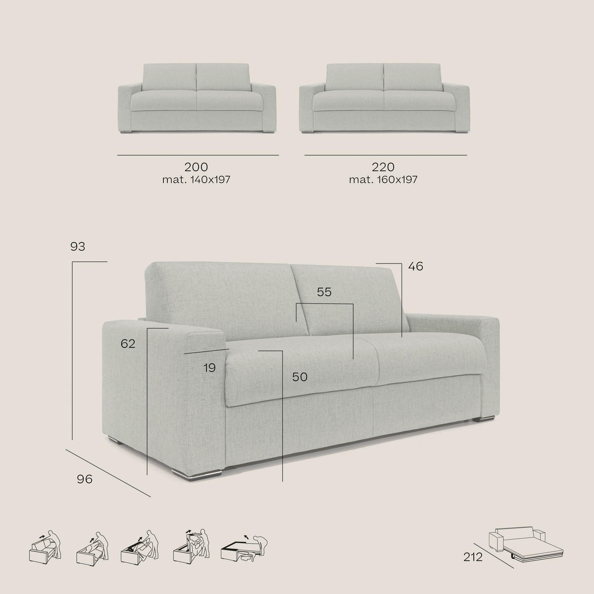 SCHLAFSOFA Nixon - Grau, Textil (200/93/96cm) - Divani.store