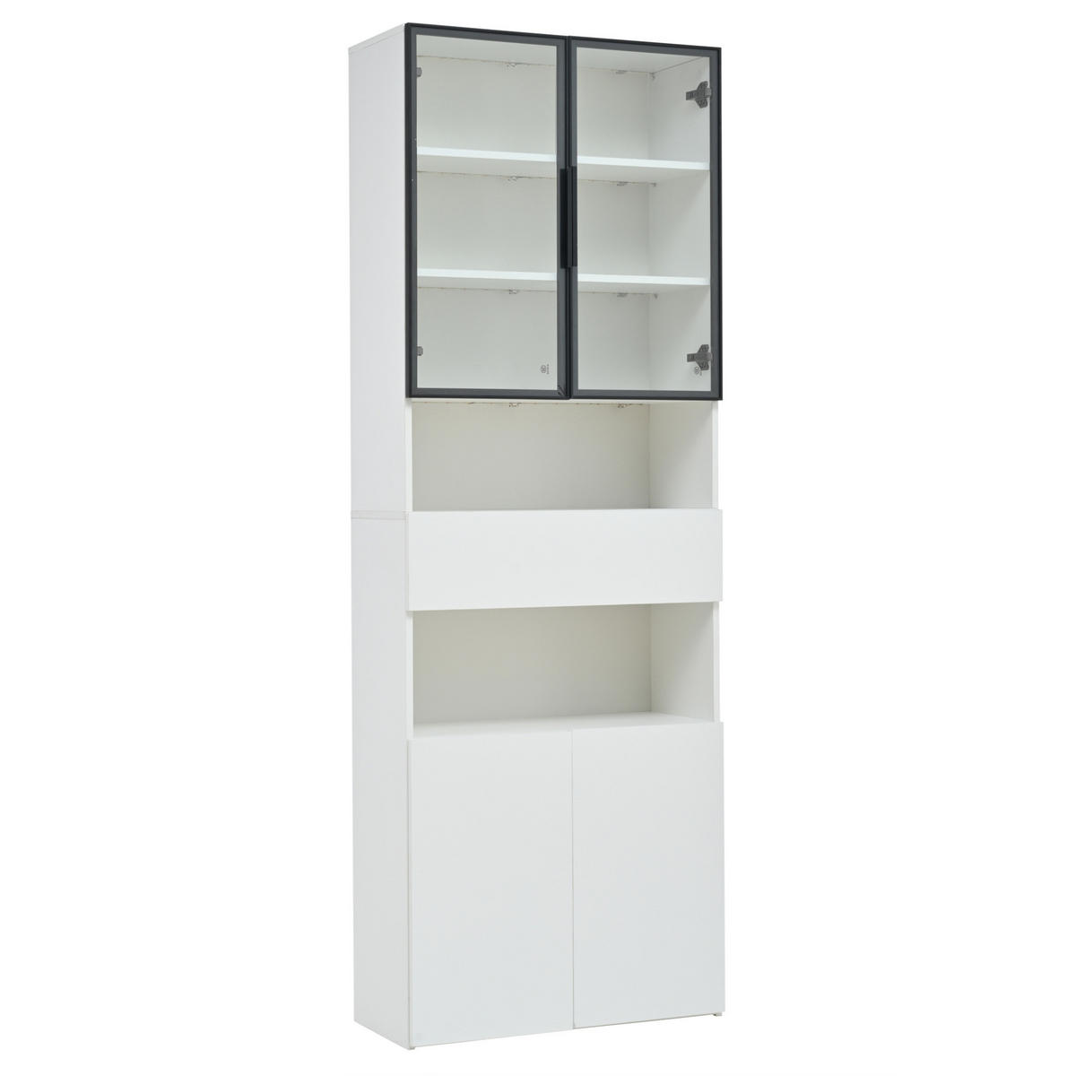 VITRINE aus Spanplatte 70x30x200 cm Weiß mit Glastüren, Schublade und App-gesteuerter LED-Beleuchtung - Weiß, Holzwerkstoff (70/200/30cm) - IVMEU