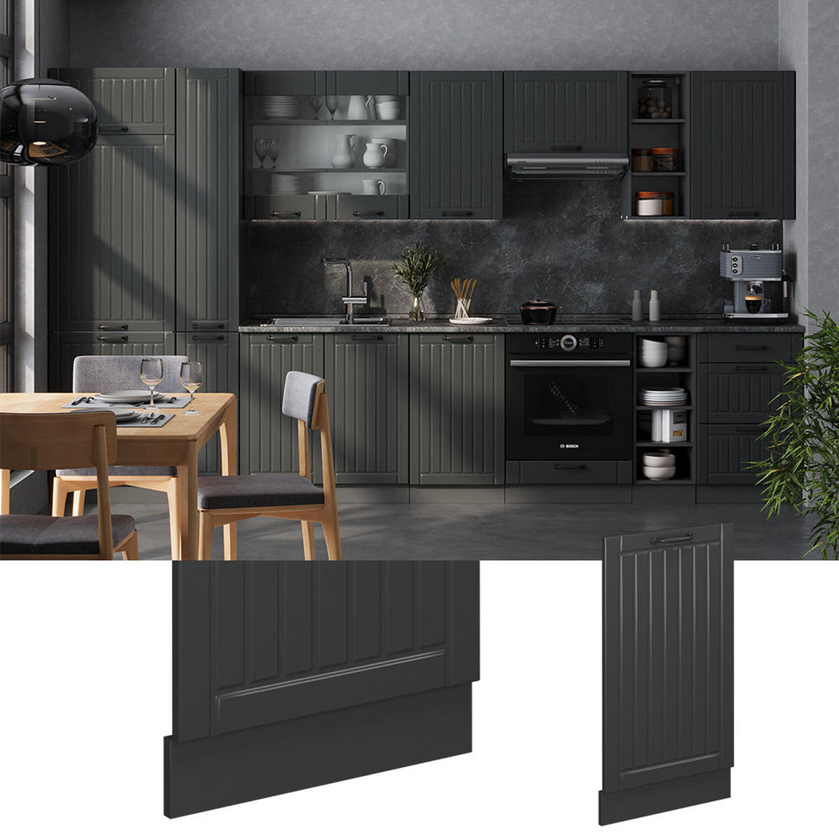 ČELNÍ PANEL MYČKY Fame-Line Tmavě šedá - tmavě šedá/antracitová, kompozitní dřevo (45/81.8/1.6cm) - Vicco