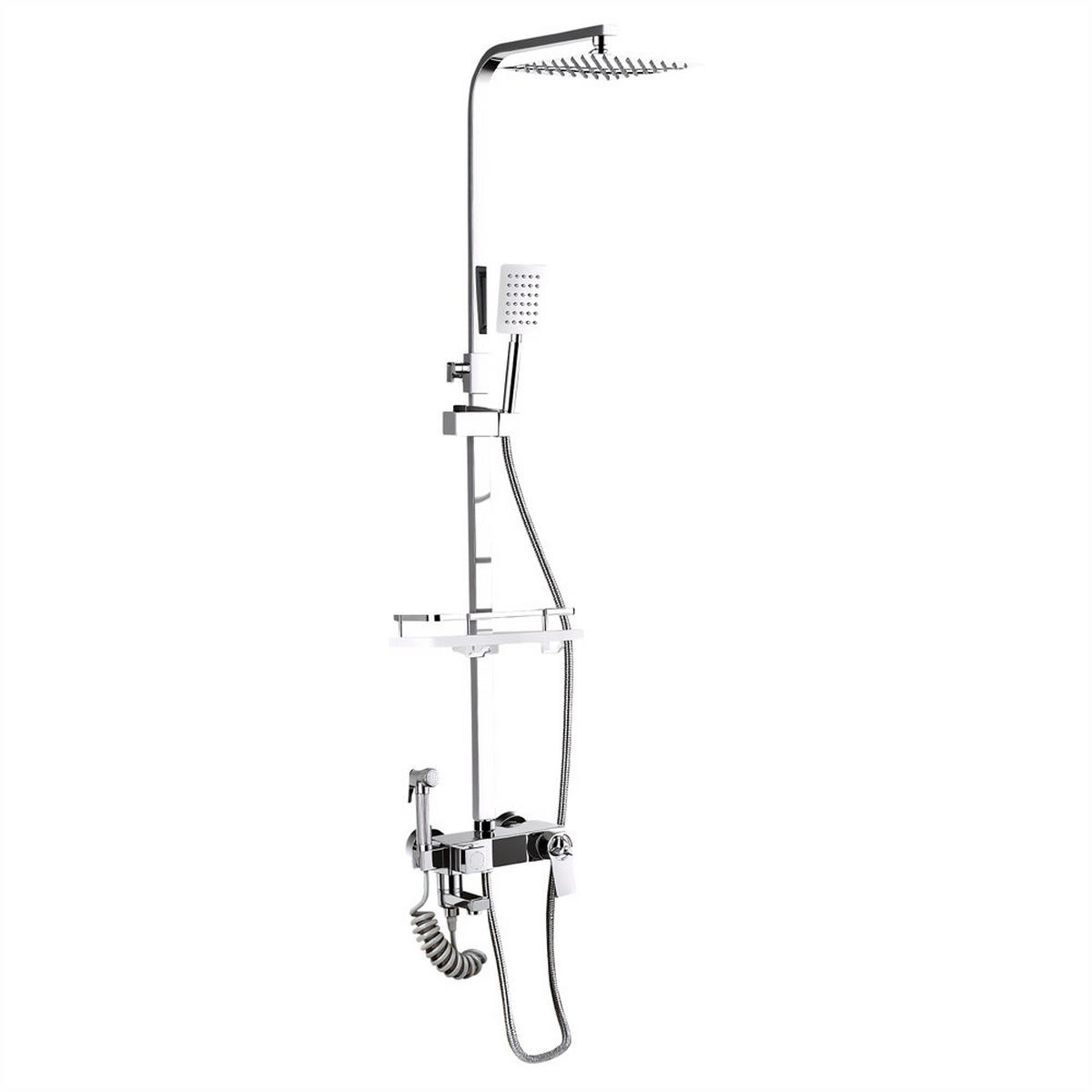 DUSCHSYSTEM Thermostat mit Digitalanzeige quadratische Regendusche ABS - Regenduschkopf mit Handbrause - Silberfarben, Metall (34/124/20cm) - DELFA