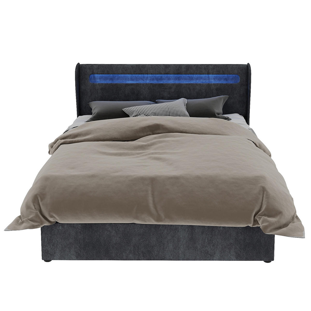POLSTERBETT 140x200 cm LED Stauraum grau - Grau, Textil (140/200cm) - LEBENLANG