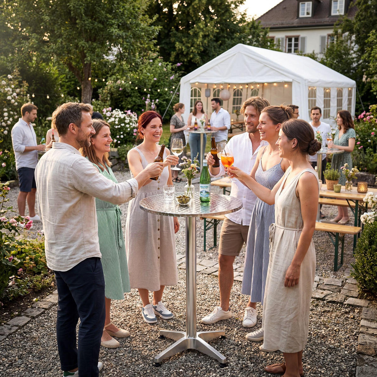 BISTROTISCH aus Aluminium Frederic, höhenverstellbare Kunststofffüße, silber - Silberfarben, Holz (67/67/110cm) - tectake