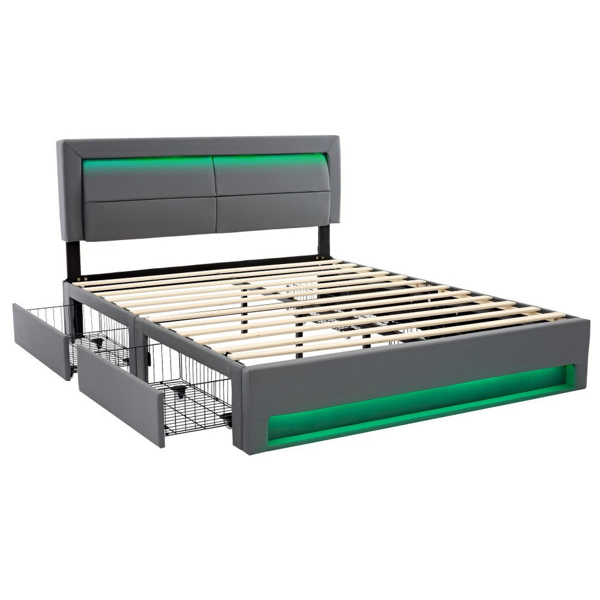 POLSTERBETT 140 x 190 cm mit USB-Anschluss - Grau, Holz/Textil (140/190cm) - KOMHTOM