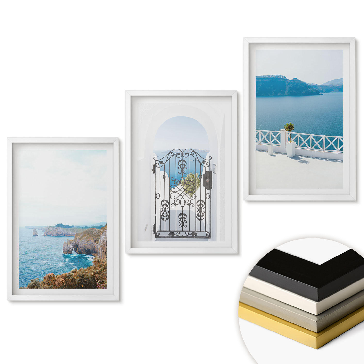 WANDBILDER 3er-Set - 40x60 cm Weißer Rahmen - Meeresarchitektur Griechenlands - Weiß, Kunststoff (40/60cm) - ArtPrintCave