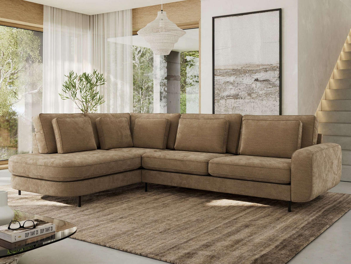 ROHOVÁ SEDAČKA CALENO L - Hnědá Hrubě tkaná žinylka - Pravá Strana - černá/hnědá, kov/textil (317/225cm) - MKS