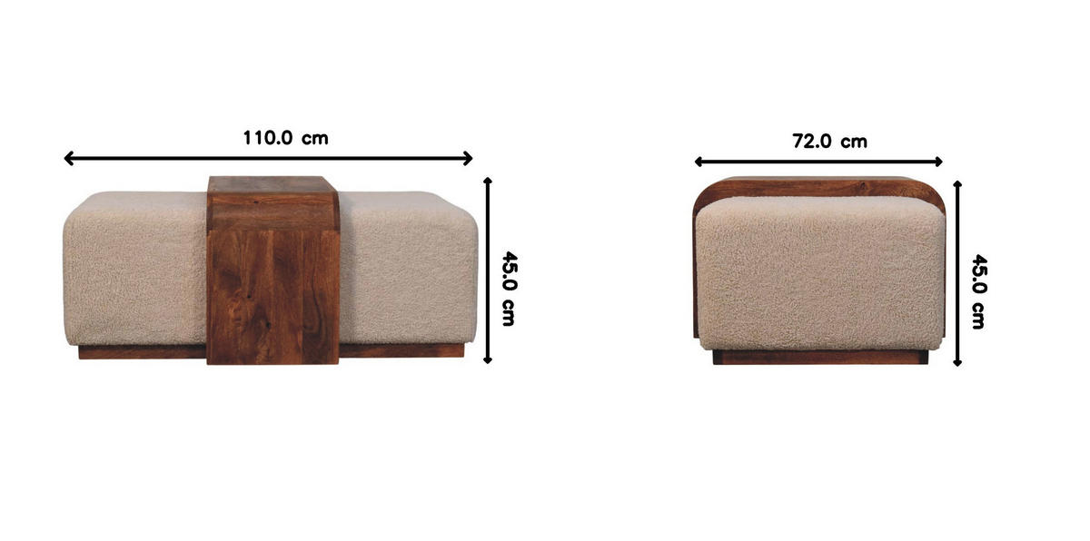 HOCKERBANK mit Honig-Karamell-Finish, 2 Duo-Sitze, braun - Braun, Holz (110/45/72cm) - Artisan Furniture