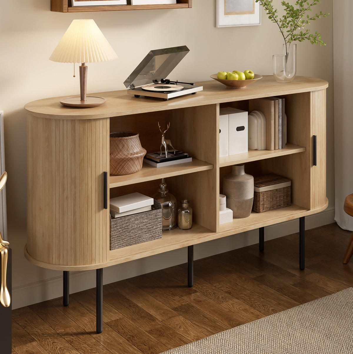 KOMMODE 140/40/78 cm aus MDF mit Rolljalousie-Türen Natur - Naturfarben, Holzwerkstoff (140/78/40cm) - Modenvie