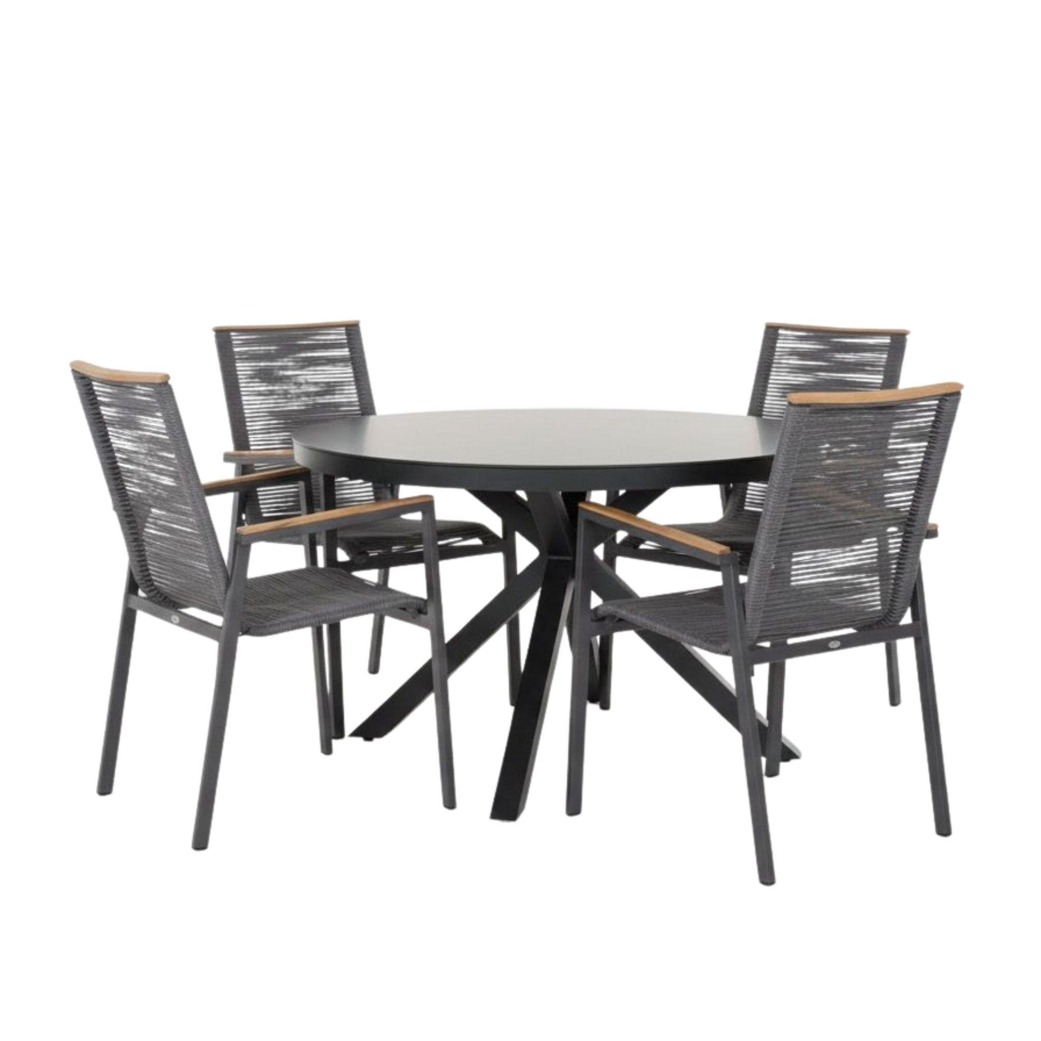 GARTENMÖBELSET Diningsessel Alicante mit Tisch Malaga 120 cm - Grau, Metall - Mr. Deko