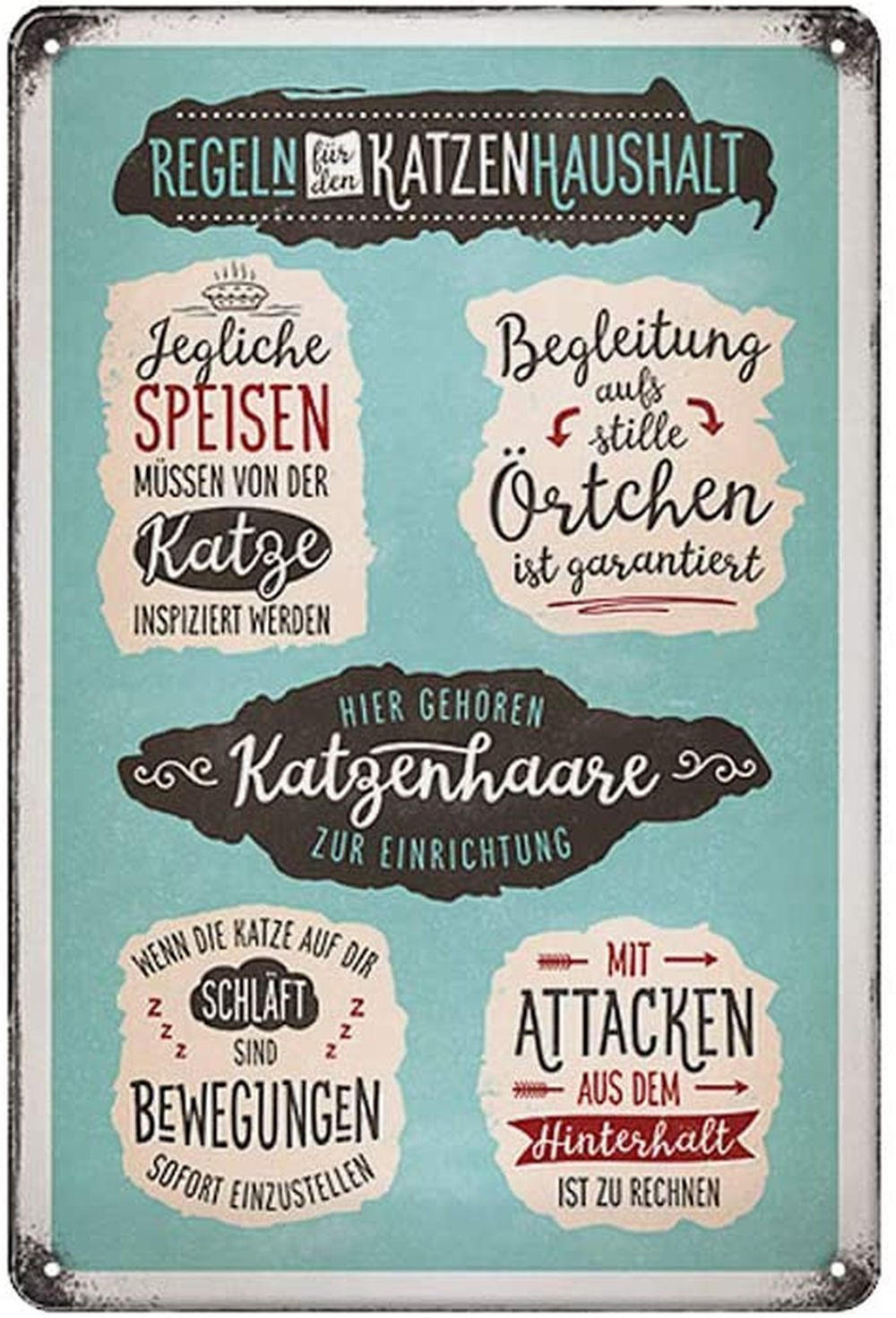 BLECHSCHILD 20/30 cm Animal Club Katzen-Haushalt-Regeln - Multicolor, Metall (20/30/0.2cm) - Nostalgic-Art