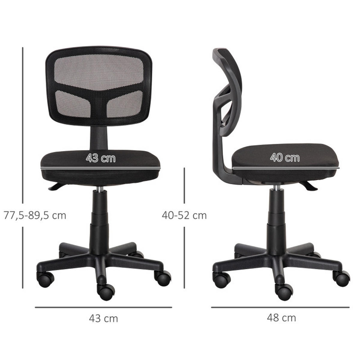 DREHSTÜHLE ergonomisch platzsparend höhenverstellbar Schwarz - Schwarz, Metall (48/89.5/43cm) - SHOPENTRA
