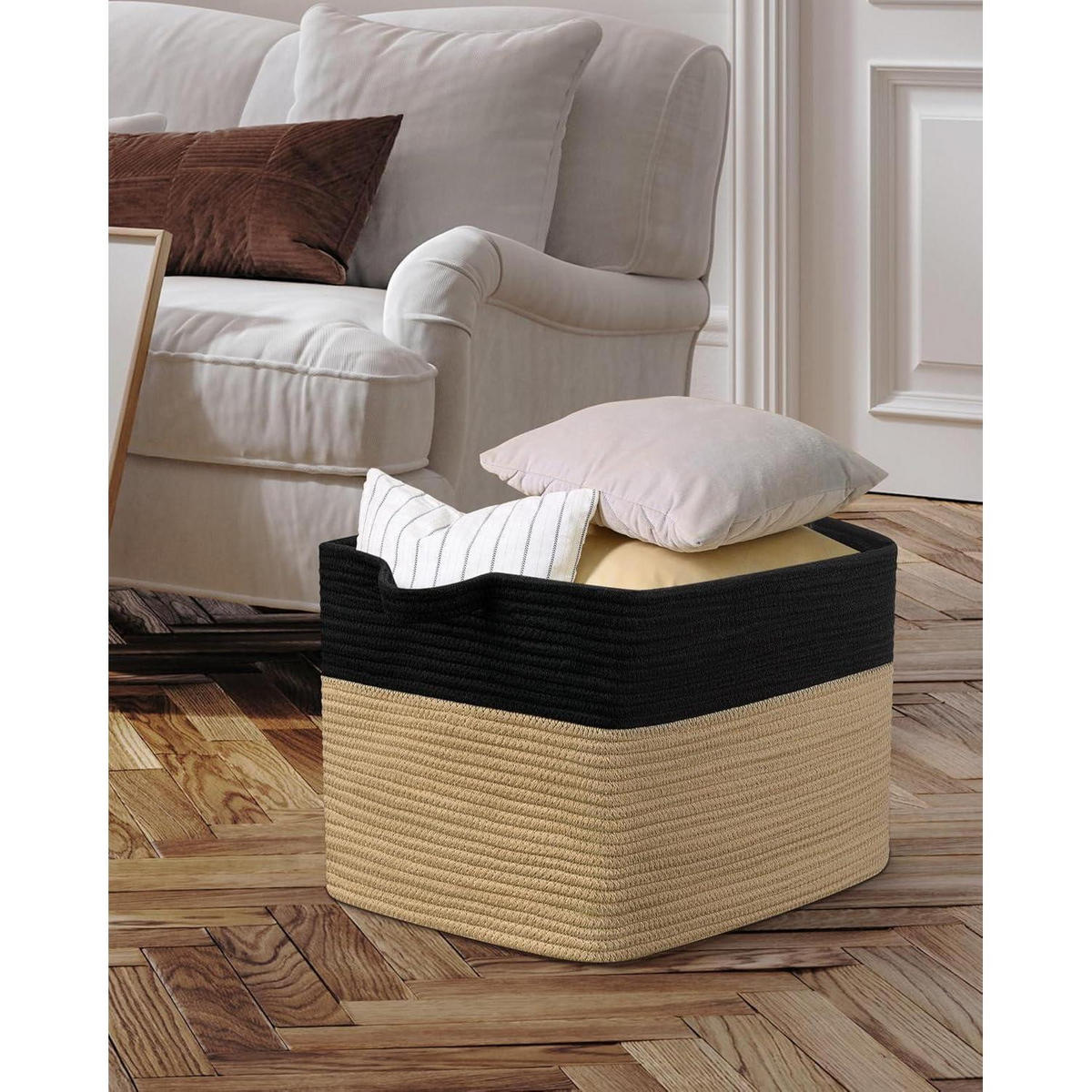 WÄSCHEKORB 2-teiliges Set Baumwolle Schwarz & Braun 63 L - Multicolor, Naturmaterialien (38/30/55cm)