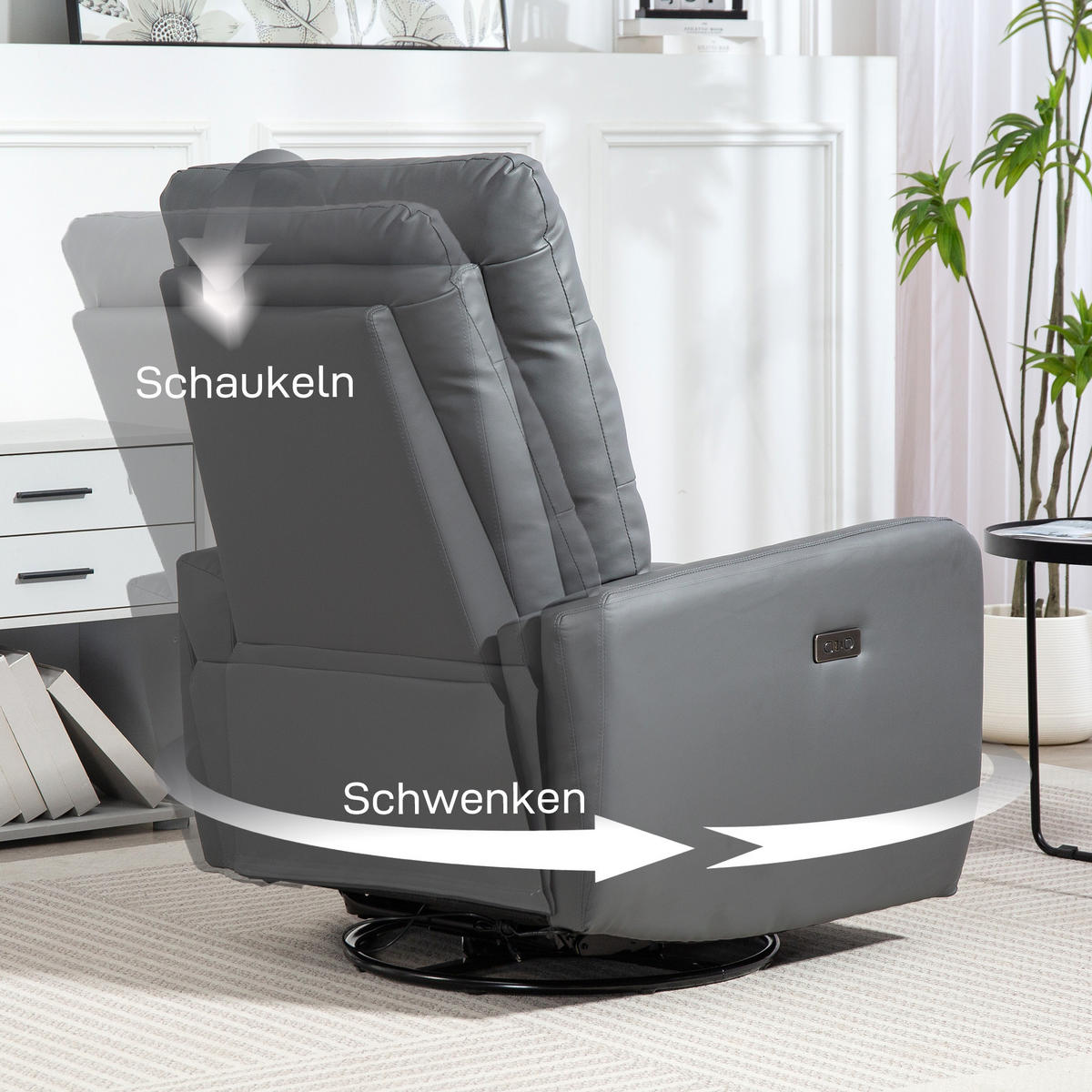 ELEKTRISCH Relaxsessel Fernsehsessel mit Liegefunktion, Schaukelfunktion Grau - Grau, Kunststoff (79/104/89.5cm) - HOMCOM