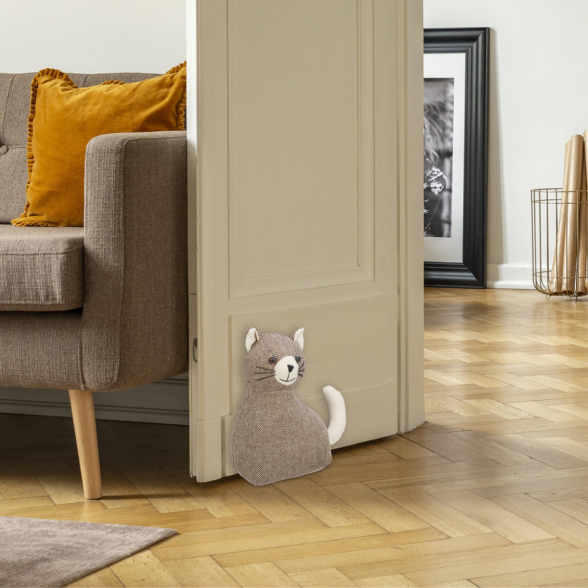 DÖRRSTOPP Brun katt textil - Brun, Textil/Naturmaterial (22/10cm) - Relaxdays