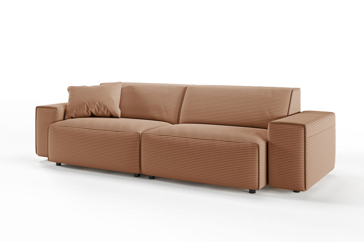 SOFA RANI Braun Cord - Dunkelbraun/Schwarz, Kunststoff/Textil (256/71/101cm) - KAWOLA