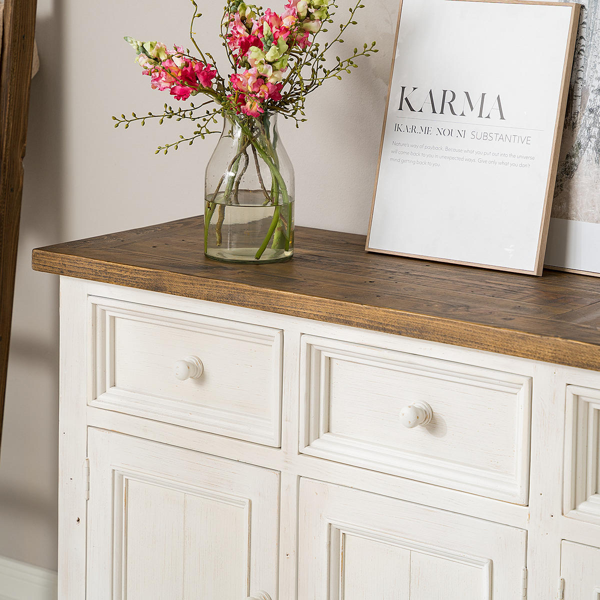 SIDEBOARD - Kiefer massiv - Weiß/Kieferfarben, Holz (180/80/45cm) - home24