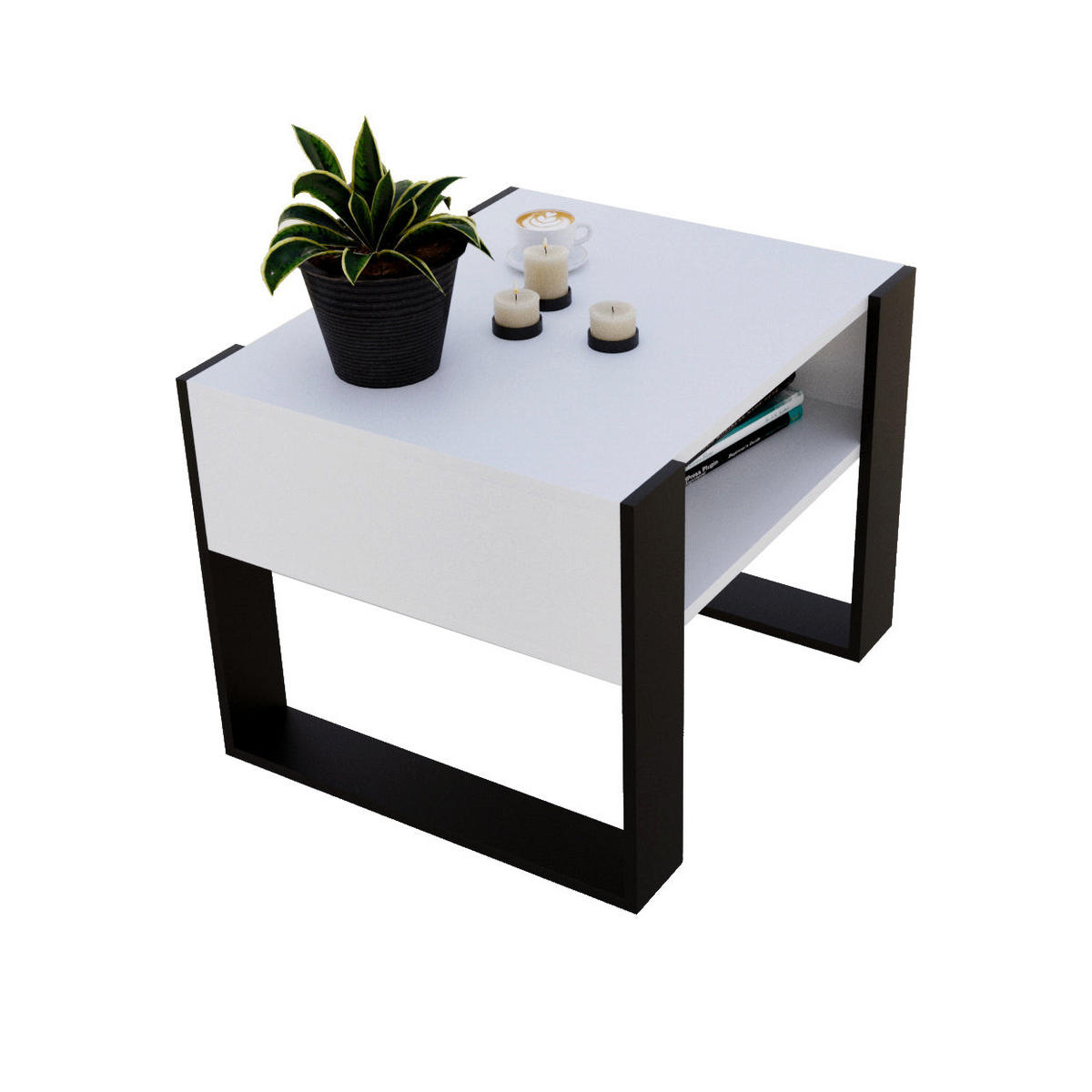 COUCHTISCH KARO 65 - Schwarz/Weiß, Holz (53.6/65/45cm) - Mat-Haus