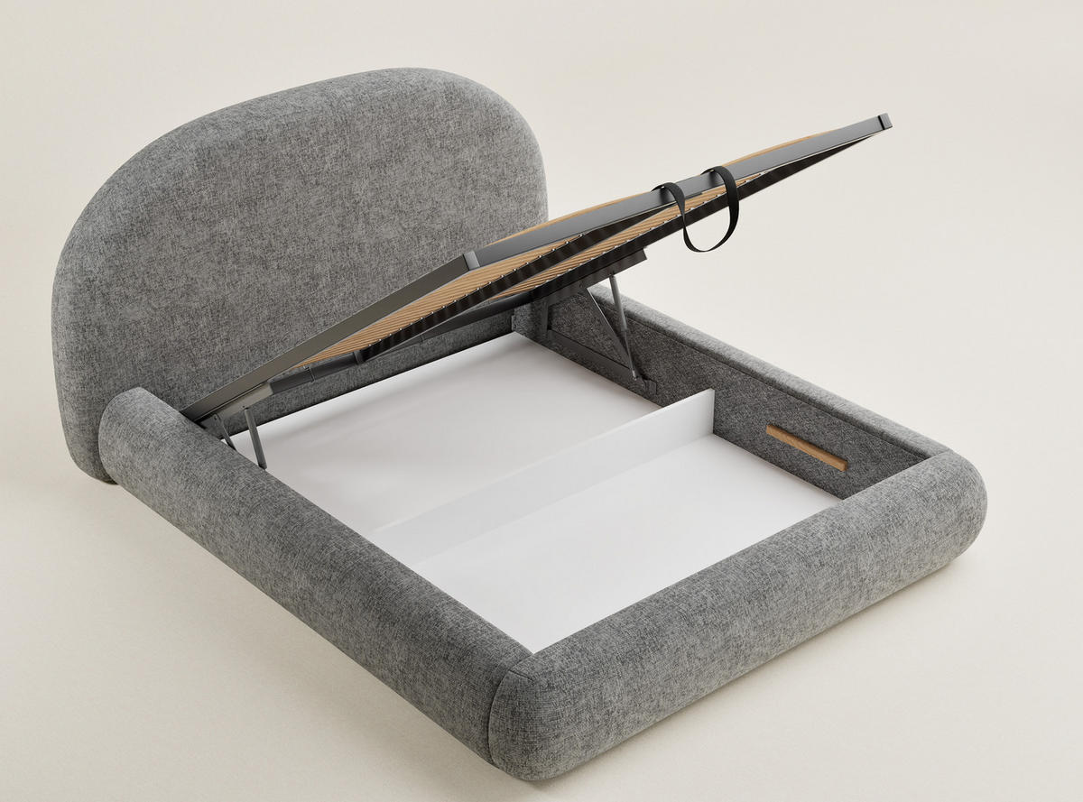 POLSTERBETT Maumere Grau 140/200 cm im Chenille-Stoff - Schwarz/Naturfarben, Holz/Holzwerkstoff (140/200cm) - Maison de Reve