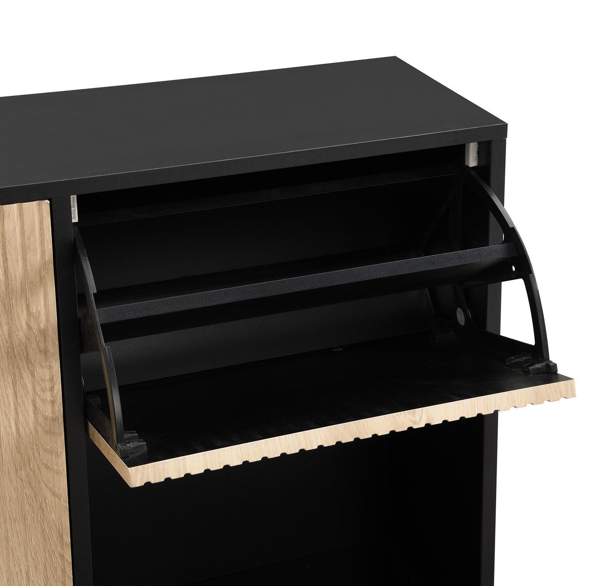 SCHUHSCHRANK 100/25/100 cm in Schwarz/Natur mit 3 Klappen und ausziehbarer Sitzbank - Schwarz, Holzwerkstoff (100/100/25cm) - Flora Grace