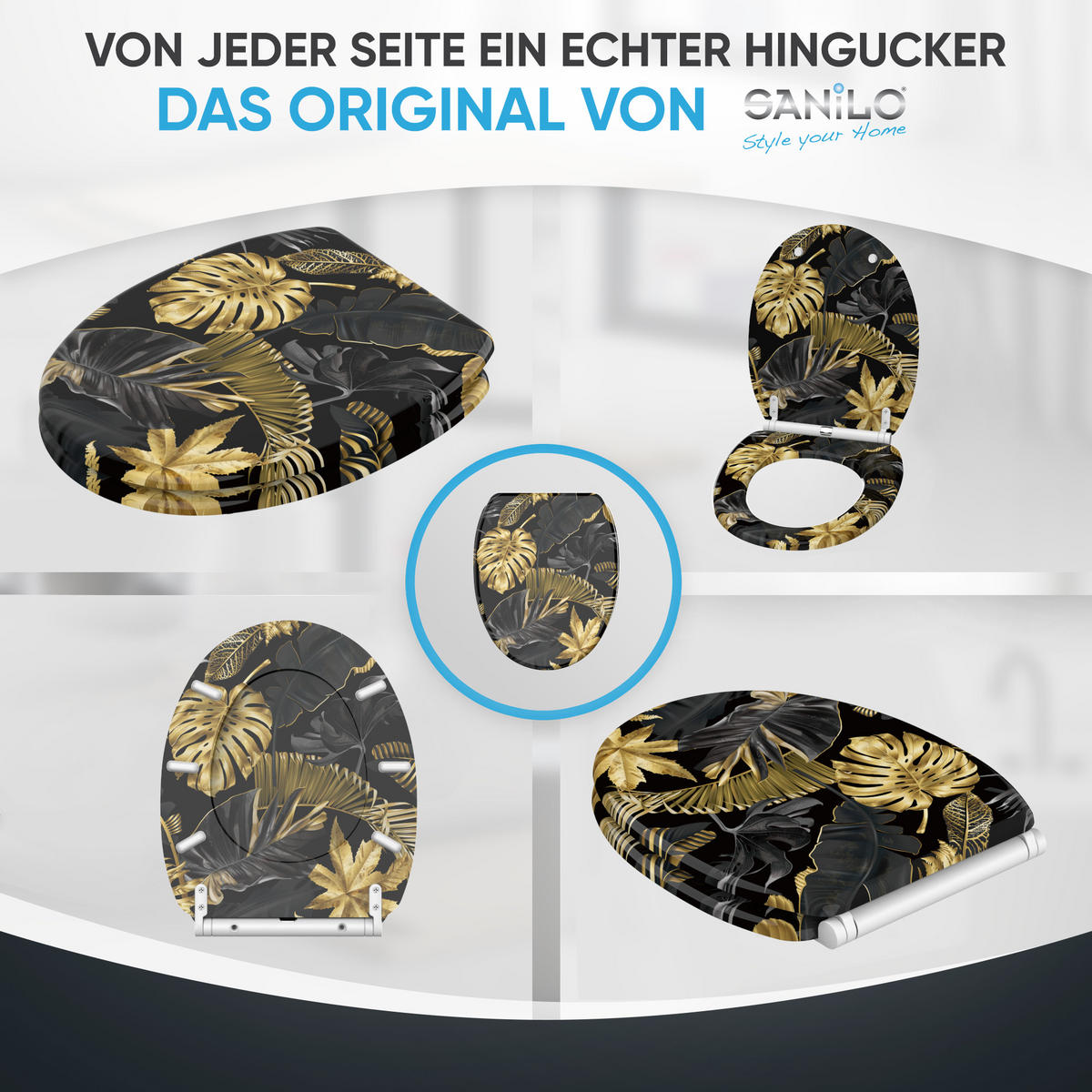 WC-SITZ mit Absenkautomatik & Top Fix Golden Leaves - Goldfarben, Holzwerkstoff (37.7/5.5/48cm) - Sanilo