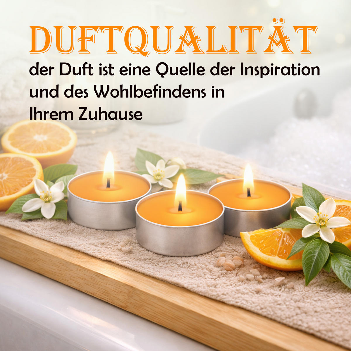 TEELICHT mit Duft - Sonnenschein - 18er Pack - Orange, Naturmaterialien (4/1.5/4cm) - HS Candle