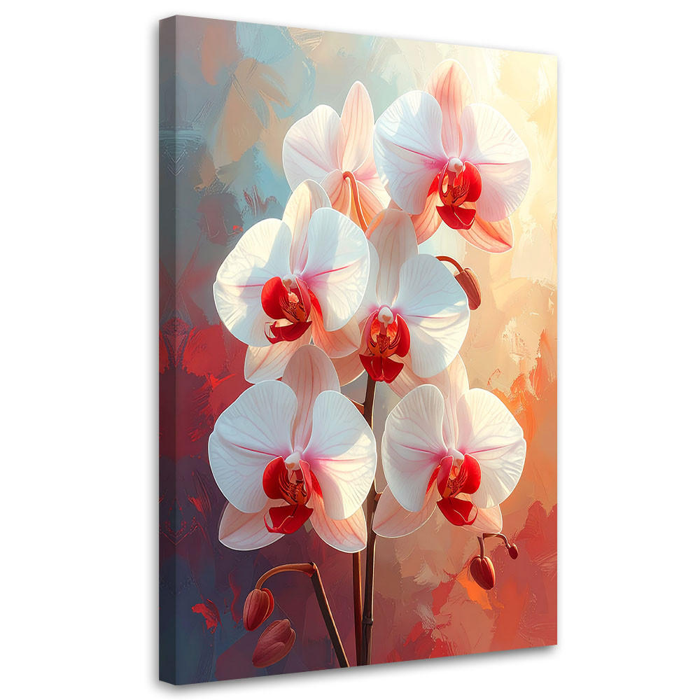 WANDBILD, Weiße Orchideen mit roten Akzenten in Pastellfarben - Rot, Textil (60/90cm) - Feeby