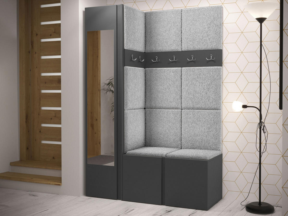 GARDEROBEN-SET Orion X - Hellgrau/Graphitfarben, Holzwerkstoff/Kunststoff (124/186/46cm) - MIRJAN24