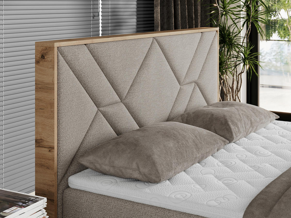 BOXBETT GUNAR - 160/200 Beige Struktur - H4 - Beige, Holz/Textil (160/200cm) - MKS