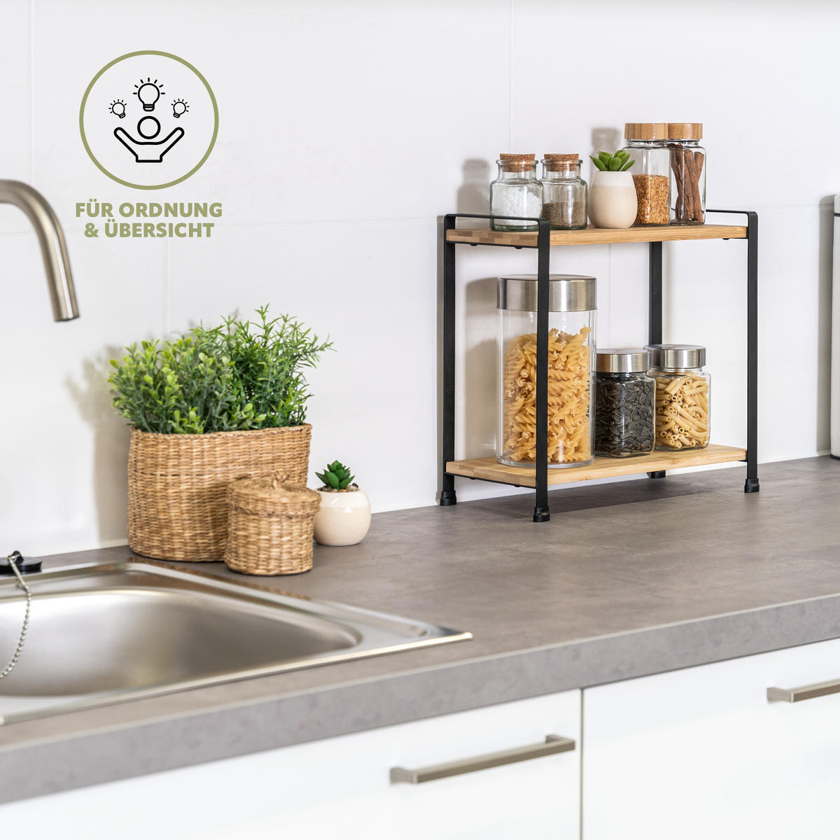 GEWÜRZREGAL Bambus/Metall schwarz - Schwarz, Holz (33/30.5/14.5cm) - eluno