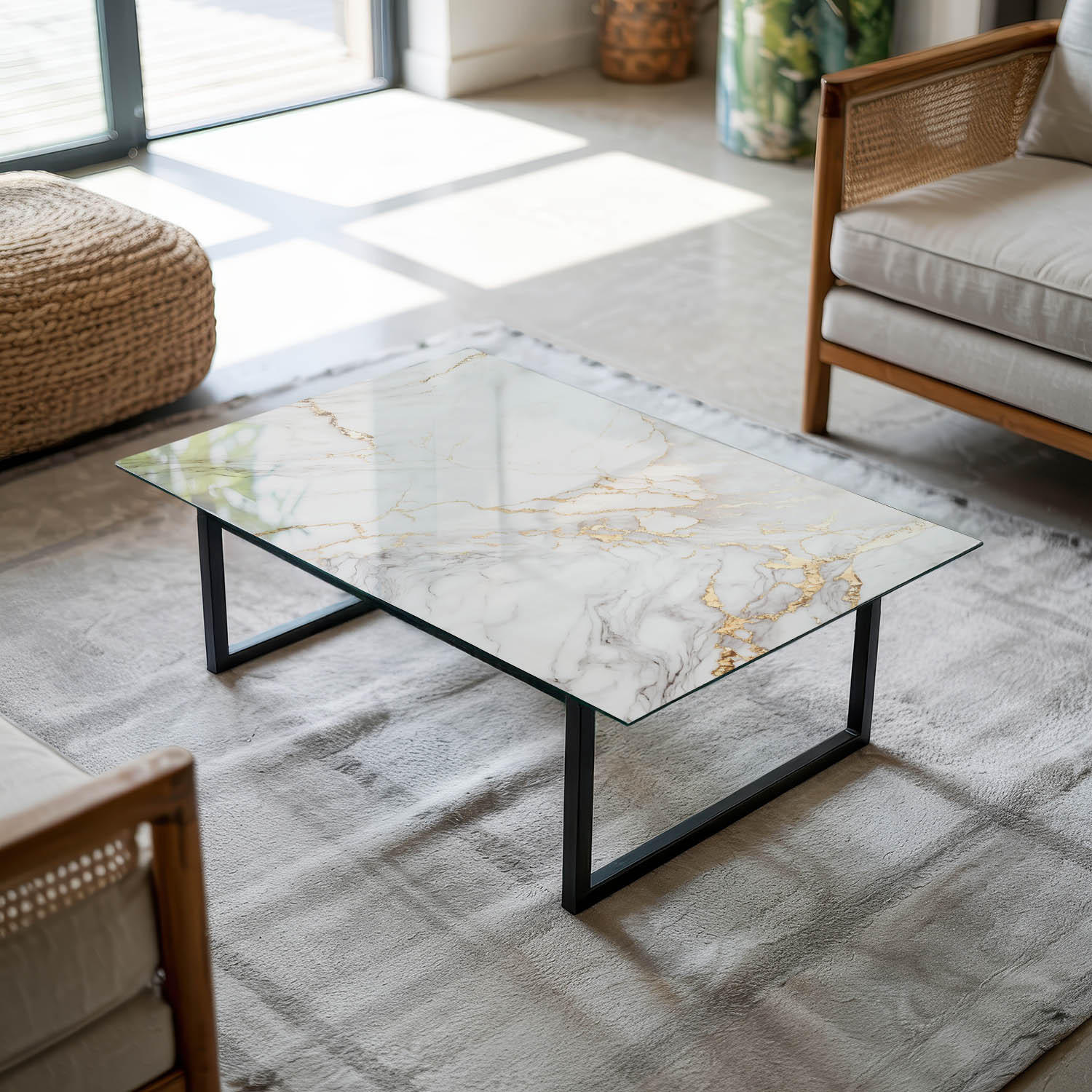 TISCHPLATTE 80x60 cm Eleganter Marmor mit Adern - Goldfarben/Weiß, Glas (80/60/0.4cm) - TULUP