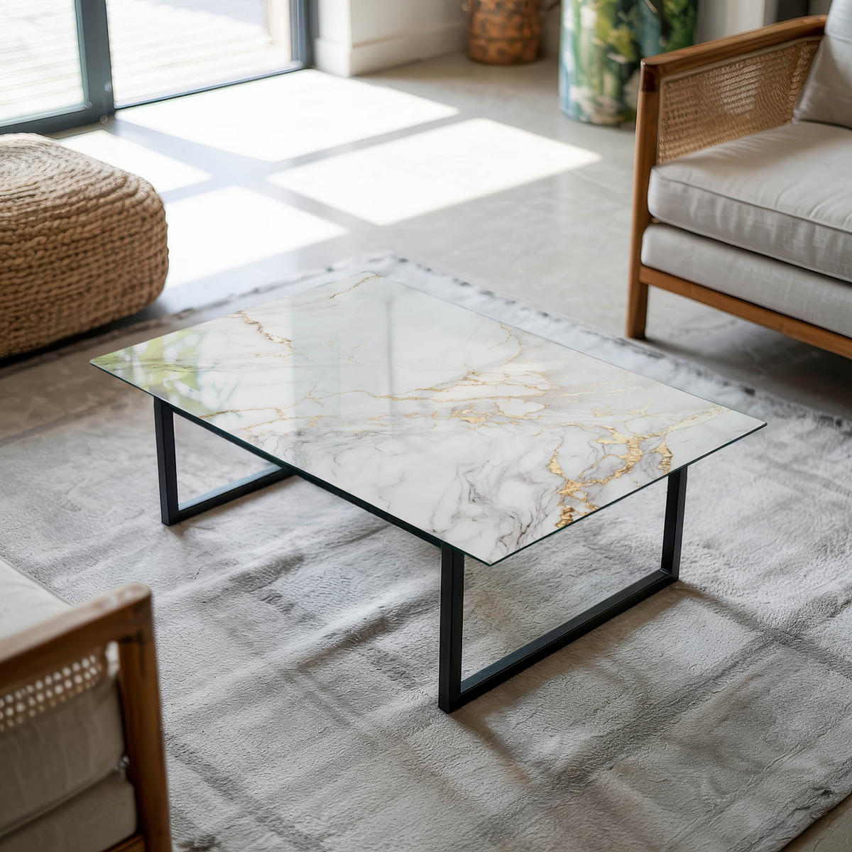 TISCHPLATTE 80x60 cm Eleganter Marmor mit Adern - Goldfarben/Weiß, Glas (80/60/0.4cm) - TULUP