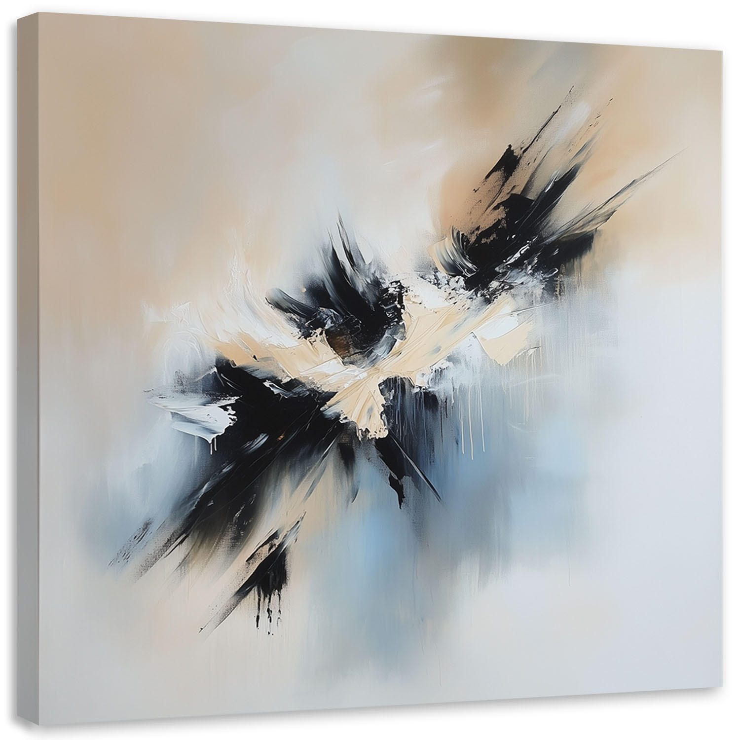 LEINWANDBILD Abstrakte beige-schwarz wie gemalt 50x50cm - Beige, Textil (50/50cm) - Feeby