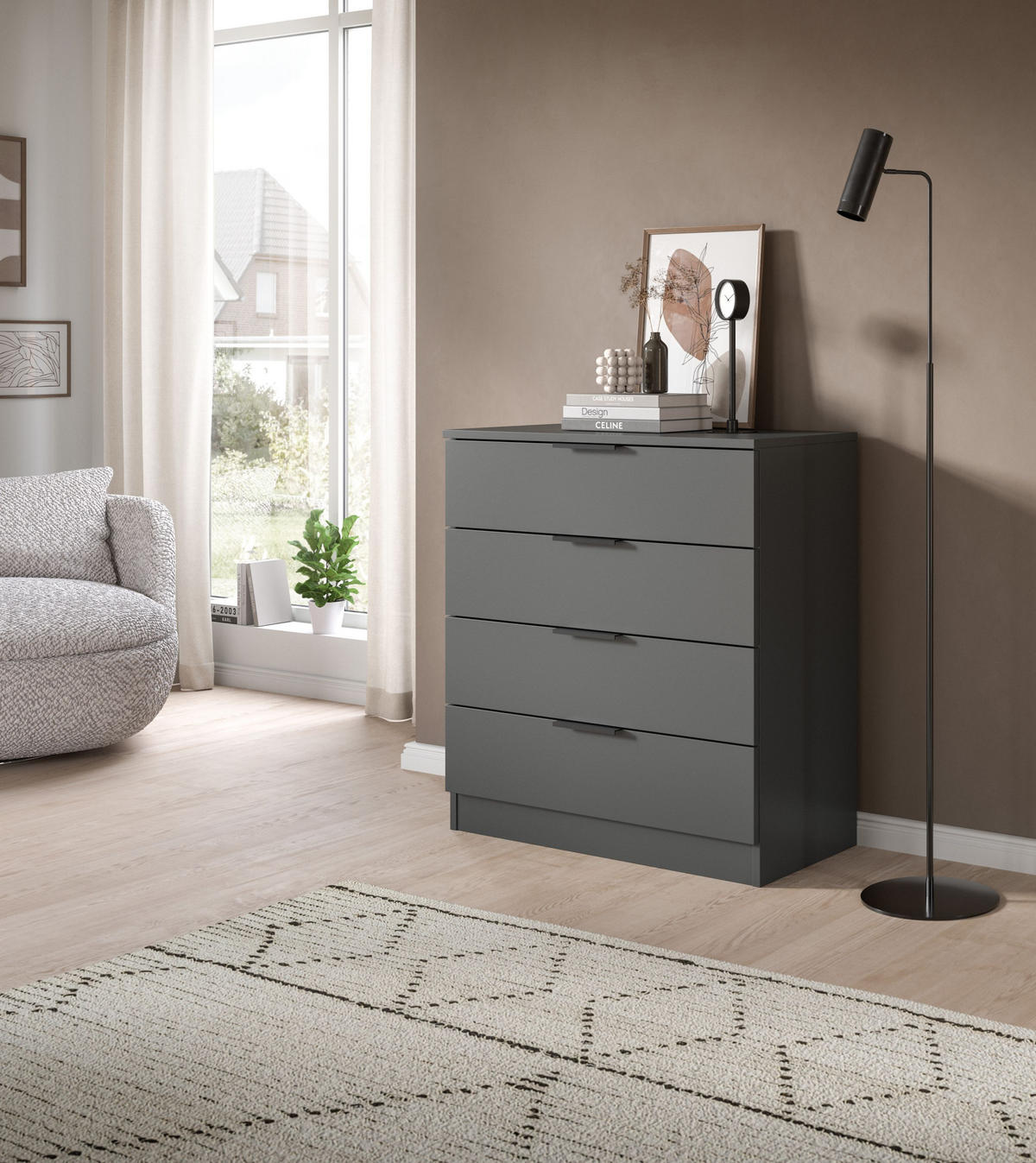 KOMMODE Alvas (B/H/T: ca. 74/80/35 cm) in anthrazit/anthrazit - Anthrazit, Holzwerkstoff (74/80/35cm)