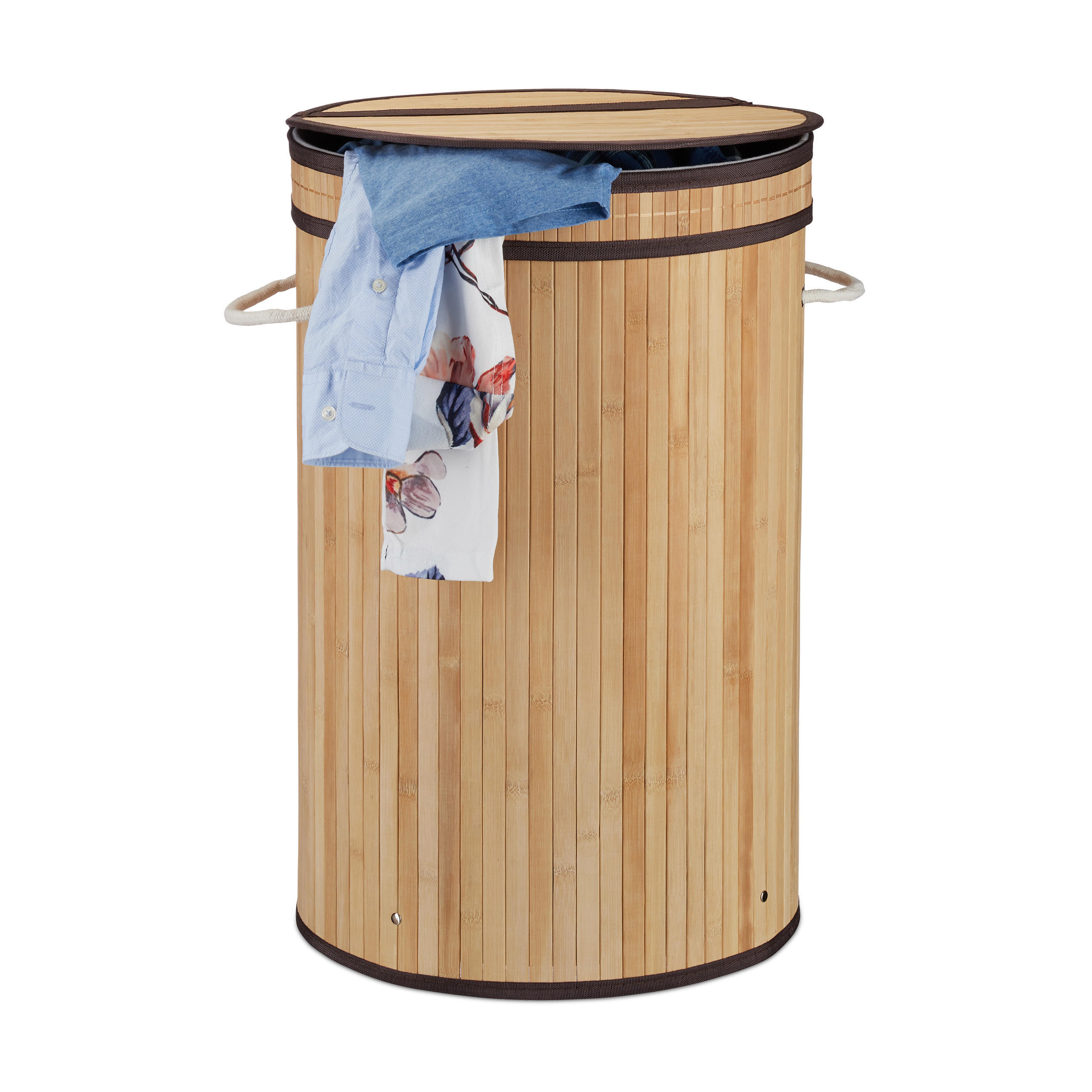Relaxdays KOŠ na prádlo přírodní bambus s výklopným víkem 65 l