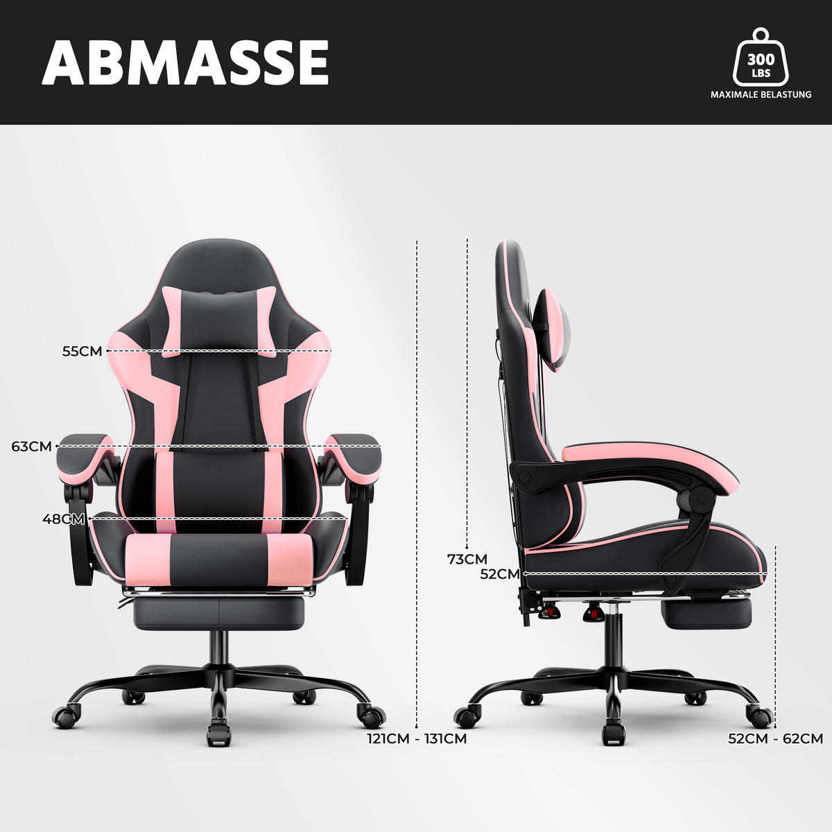 GAMINGSTUHL Schwarz-Rosa 58,5/63/120,5 cm - Pink, Metall (58.5/120.5/63cm) - PANGIVO