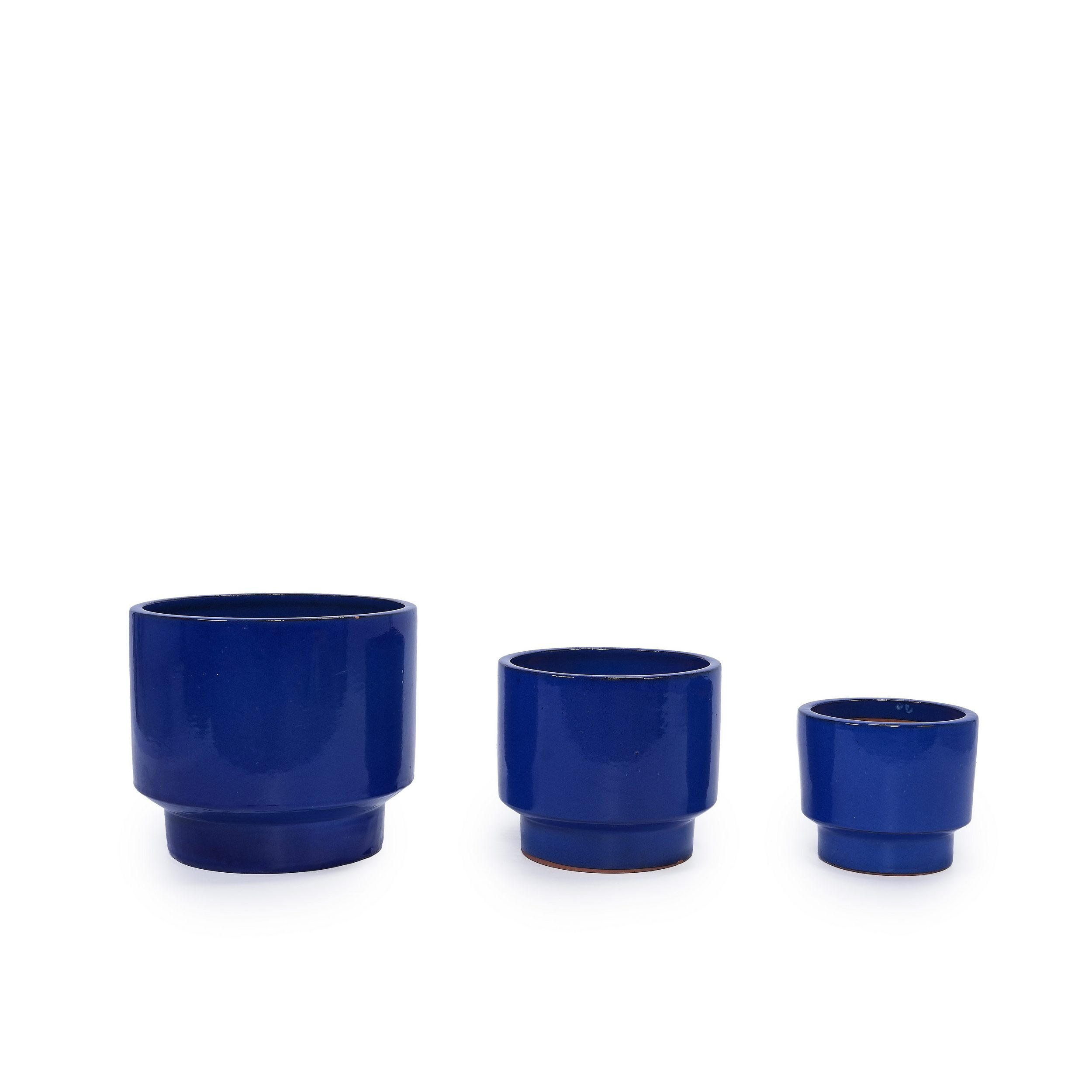 BLUMENTOPF große/handgemachte Ø38/30,5/23 cm Pflanzkübel glatte Glasur - Blau, Keramik (38/33cm)