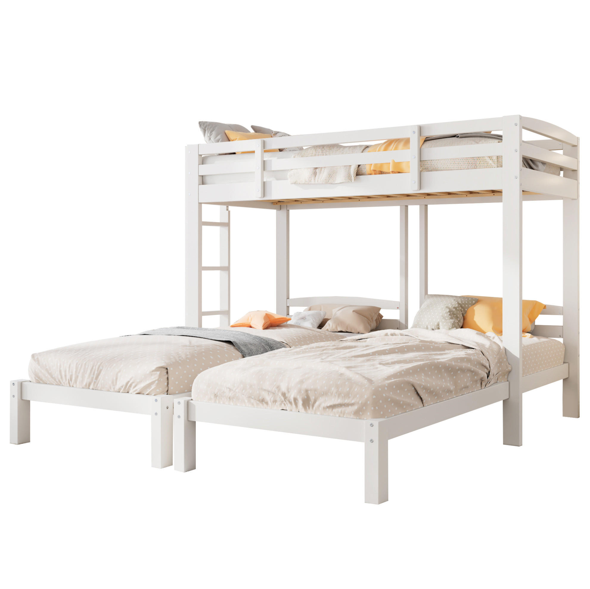 ETAGENBETT aus Kiefer 90x200 cm Weiß mit Seitenleiter, Dreierbett für Kinder und Jugendliche - Weiß, Holzwerkstoff (90/200cm) - Modfu