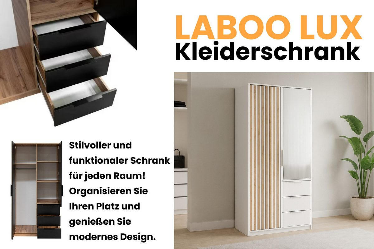 DREHTÜRENSCHRANK LABOO LUX 100/200/58 cm in Weiß mit Lamellen - Weiß, Holzwerkstoff (100/200/58cm) - Deine Möbel 24