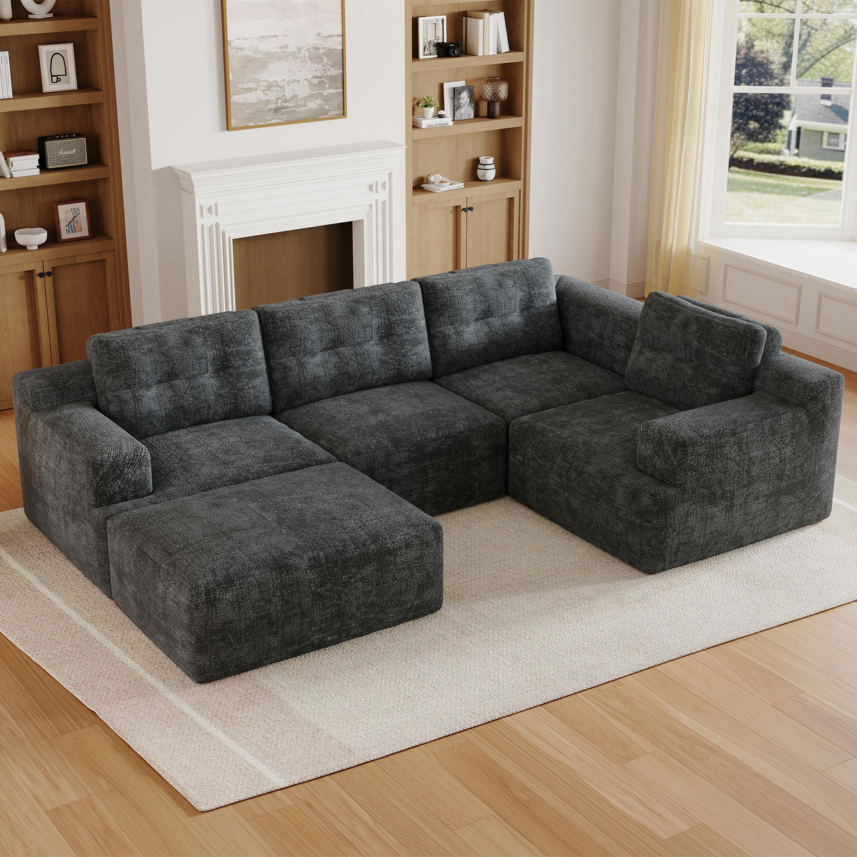 WOHNLANDSCHAFT 252/180/82 cm Grau mit 1 Fußhocker - Grau, Textil (252/82/180cm) - Oxeza
