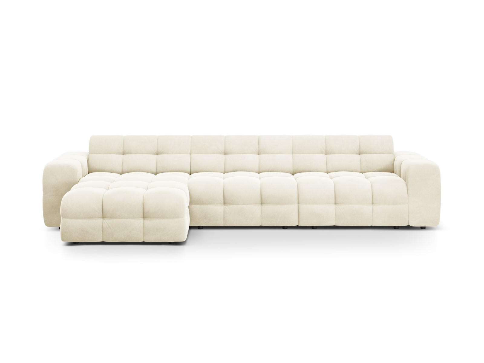 ECKSOFA links Kendal aus Samt elfenbein 5 Sitzplätze - Creme, Textil (173/357cm) - Micadoni