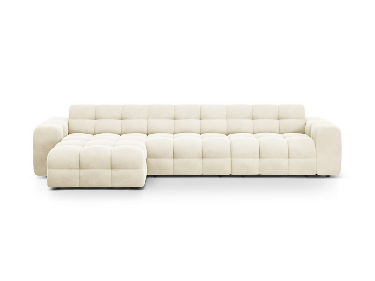 ECKSOFA links Kendal aus Samt elfenbein 5 Sitzplätze - Creme, Textil (173/357cm) - Micadoni
